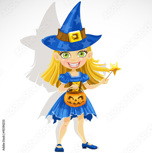 Vector: Cute little girl dressed as a witch Trick or Treat Cute little girl dressed as a witch Trick or Treat