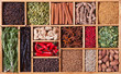 spices and herbs in wooden box