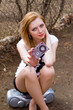 The girl with a cassette and tape recorder