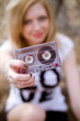The girl with a cassette in her hand