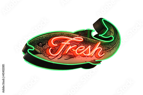 Photo: Fresh Fish Neon Sign isolated on white Fresh Fish Neon Sign isolated on white