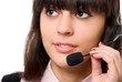 Beautiful young  woman with headphones with microphone
