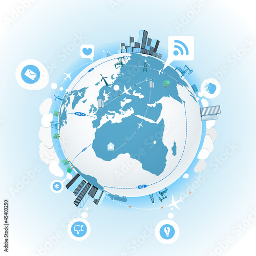 Vector: Abstract transport and ecology scheme on the Earth Abstract transport and ecology scheme on the Earth