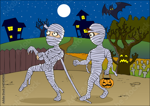 Vector: Cartoon illustration of children in mummy costume Cartoon illustration of children in mummy costume