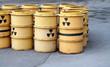 Rusty and old barrel with radioactive waste