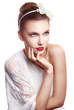 Sensual sexy woman with red beautiful lips - glamour