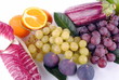 autumnal fruit and vegetables on white background, soft shadows