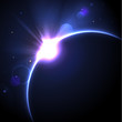 Solar eclipse vector background with stars and lens flare