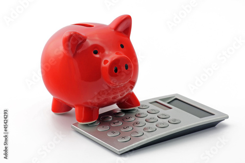 Photo: sparschwein mit taschenrechner sparschwein mit taschenrechner