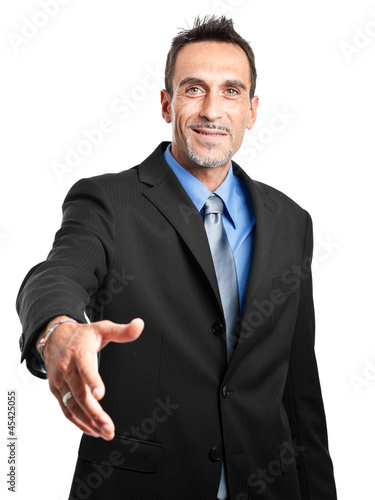 Photo: Businessman handshake isolated on white Businessman handshake isolated on white