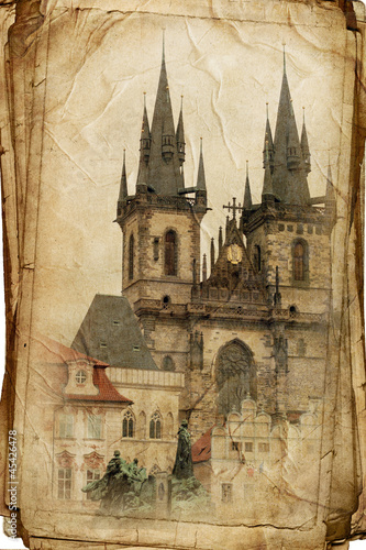 Photo: views of Prague made in vintage style, like a postcard views of Prague made in vintage style, like a postcard