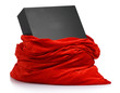 Santa Claus red bag with gift black box on white background