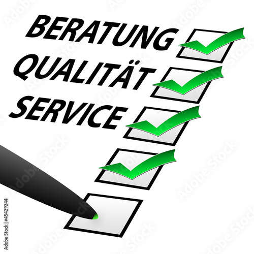Illustration: Checkbox - Abhaken - Beratung - Qualität - Service Checkbox - Abhaken - Beratung - Qualität - Service