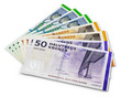Stack of 200, 100 and 50 Danish krone banknotes