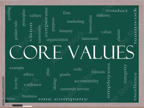 Photo: Core Values Word Cloud Concept on a Blackboard Core Values Word Cloud Concept on a Blackboard