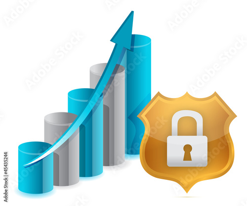 Photo: Business protection graph and shield illustration Business protection graph and shield illustration