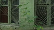 Wall of the thrown house with windows.Stabilized camera