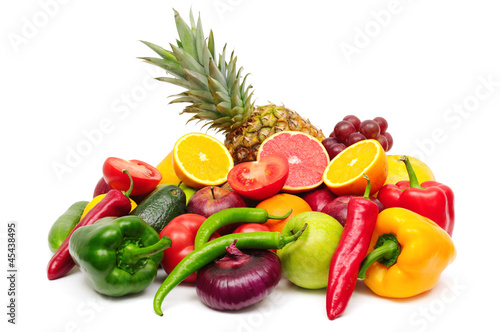 Photo: fruits and vegetables isolated on white background fruits and vegetables isolated on white background