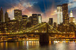 Brooklyn Bridge and Lower Manhattan Skyline at Sunset