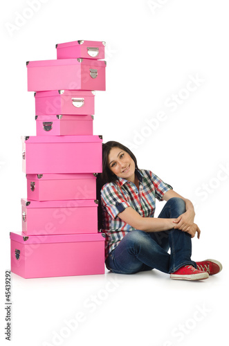 Photo: Girl with stack of giftboxes Girl with stack of giftboxes