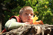 Boy with leaves - autumn