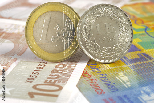 Photo: euro and swiss franc euro and swiss franc