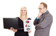 Two business people analysing some facts