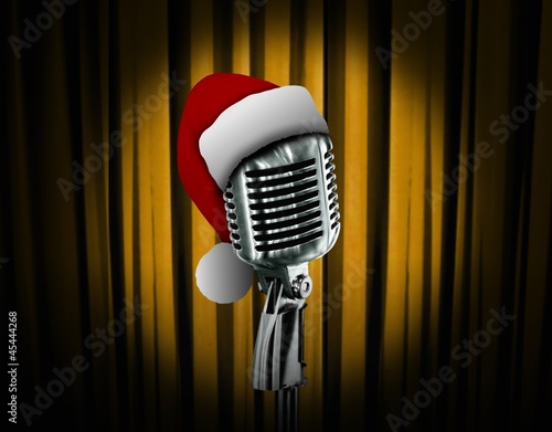 Illustration: Retro microphone and Santa hat Retro microphone and Santa hat