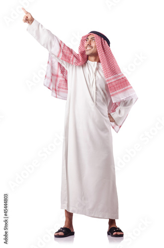 Photo: Arab man pressing virtual buttons Arab man pressing virtual buttons