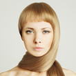 Woman, blond hair beauty salon background