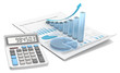 Abstract financial document, 3d graph and chart of frosted glass