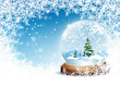Winter, Grußkarte, Vorlage, Schneekugel, Blauer Himmel, Kristall
