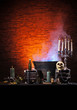 A Halloween composition of candles, sorcery and a skull