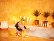 Woman take bubble  bath.