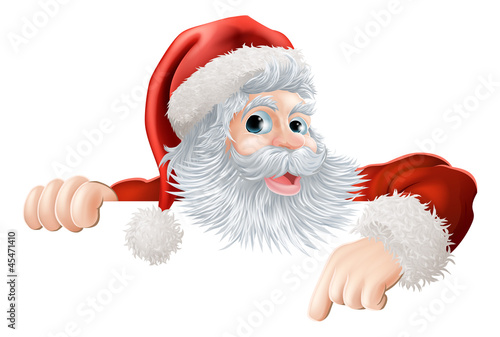 Vector: Christmas Santa pointing down at sign Christmas Santa pointing down at sign