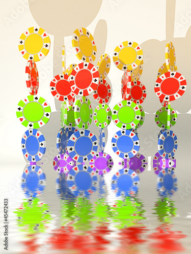Illustration: separate columns of colorful poker chips diagram separate columns of colorful poker chips diagram