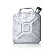 Old gasoline jerry can above concrete background