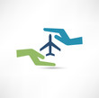 Hands and aircraft. The concept of safe flight.