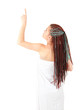 pointing girl in african hairdo after shower