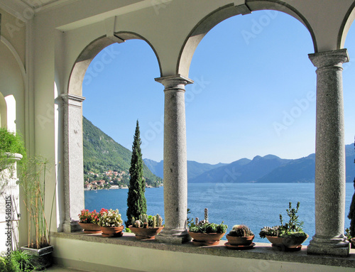 Photo: View to the lake Como from villa Monastero. Italy View to the lake Como from villa Monastero. Italy