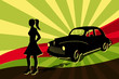 Mädchen vor Oldtimer