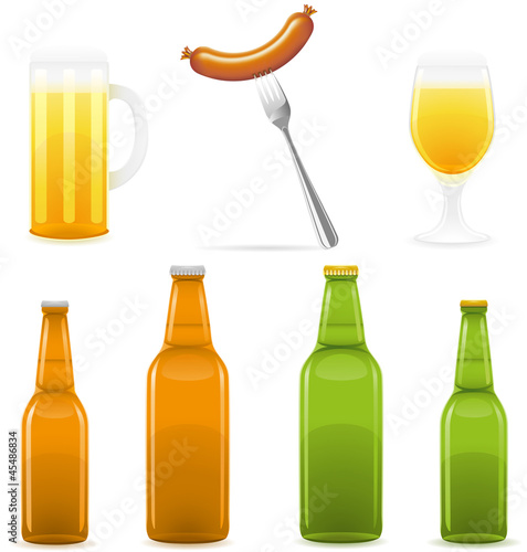 Vector: beer bottle glass and sausage vector illustration beer bottle glass and sausage vector illustration