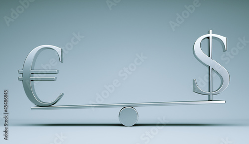 Illustration: Euro und Dollar Gleichgewicht Euro und Dollar Gleichgewicht