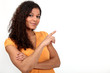 Black woman pointing with her finger.