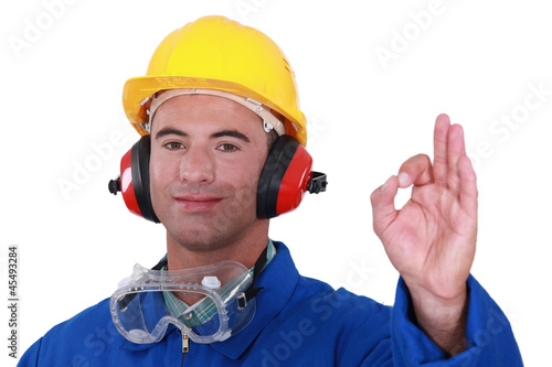 Photo: Tradesman giving the a-ok sign Tradesman giving the a-ok sign
