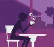 Vector: coffee time, vector background with image of girl in small cafe coffee time, vector background with image of girl in small cafe