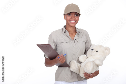 Photo: Delivery of packages with teddy bear Delivery of packages with teddy bear