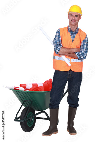 Photo: road worker posing road worker posing