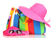 Beach bag with accessories isolated on white
