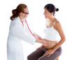 Beautiful pregnant woman with doctor and stethoscope
